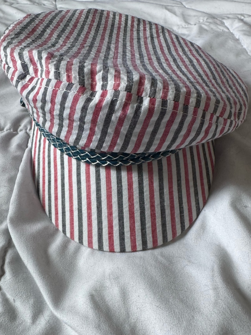 Brixton Striped Newsboy Cap in Red, Gray, White